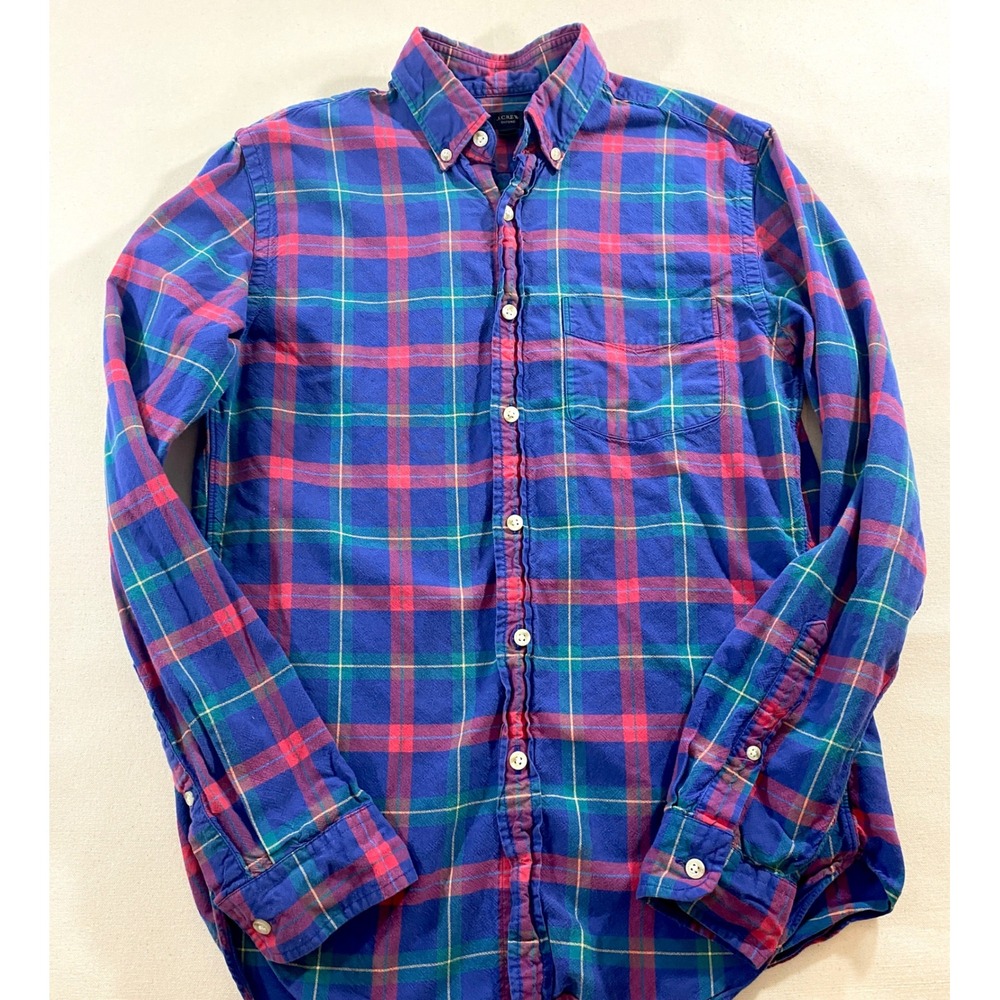 J.Crew Mens Small Oxford Button Down Shirt Blue Red Plaid Long Sleeve Pocket